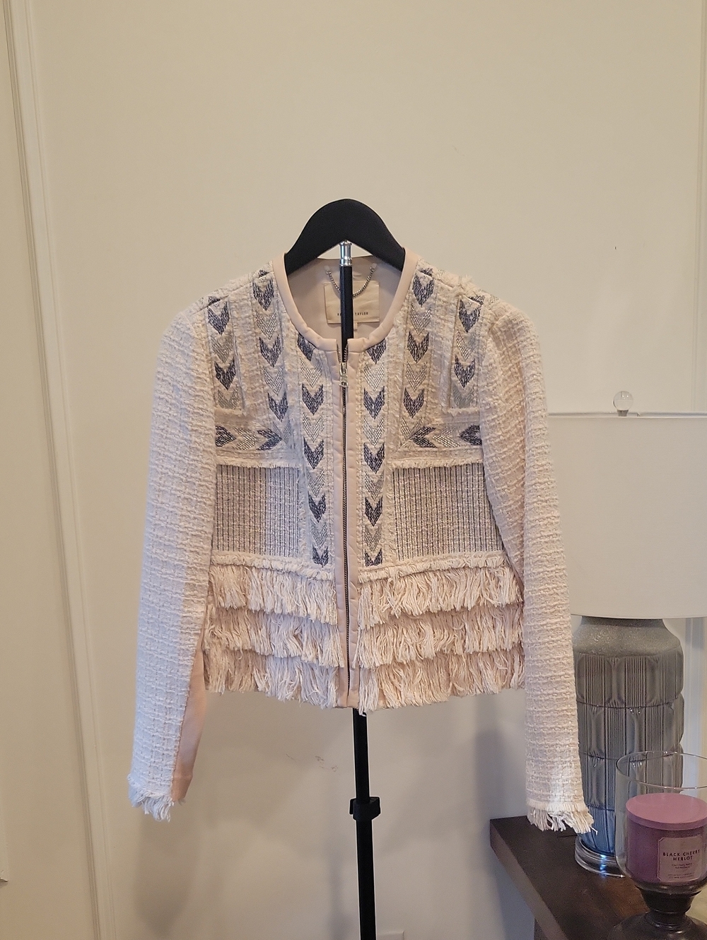 Rebecca Taylor Pale Pink Fringe Tweed Jacket